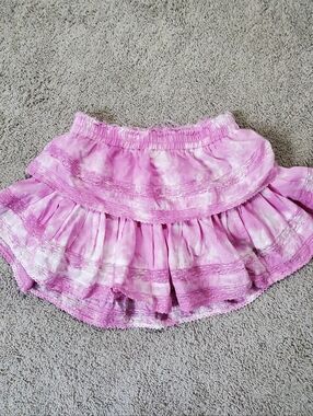 Love Shack Fancy Pink Ruffle Cotton Mini Skirt Size Small